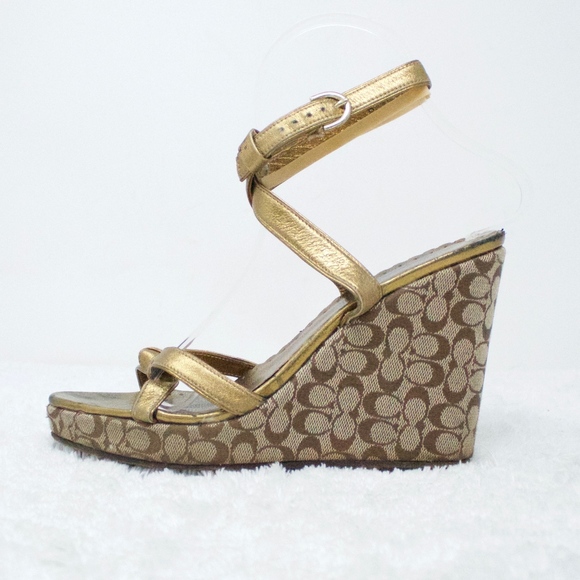 Coach Shoes - COACH Cathleen Sandals Brown Bronze Gold Wedge 6